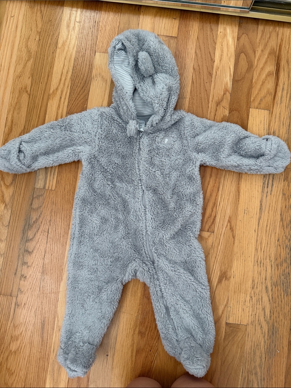 Carter’s-Just One You Cozy Grey Plush Hooded One-Piece for Babies-9m